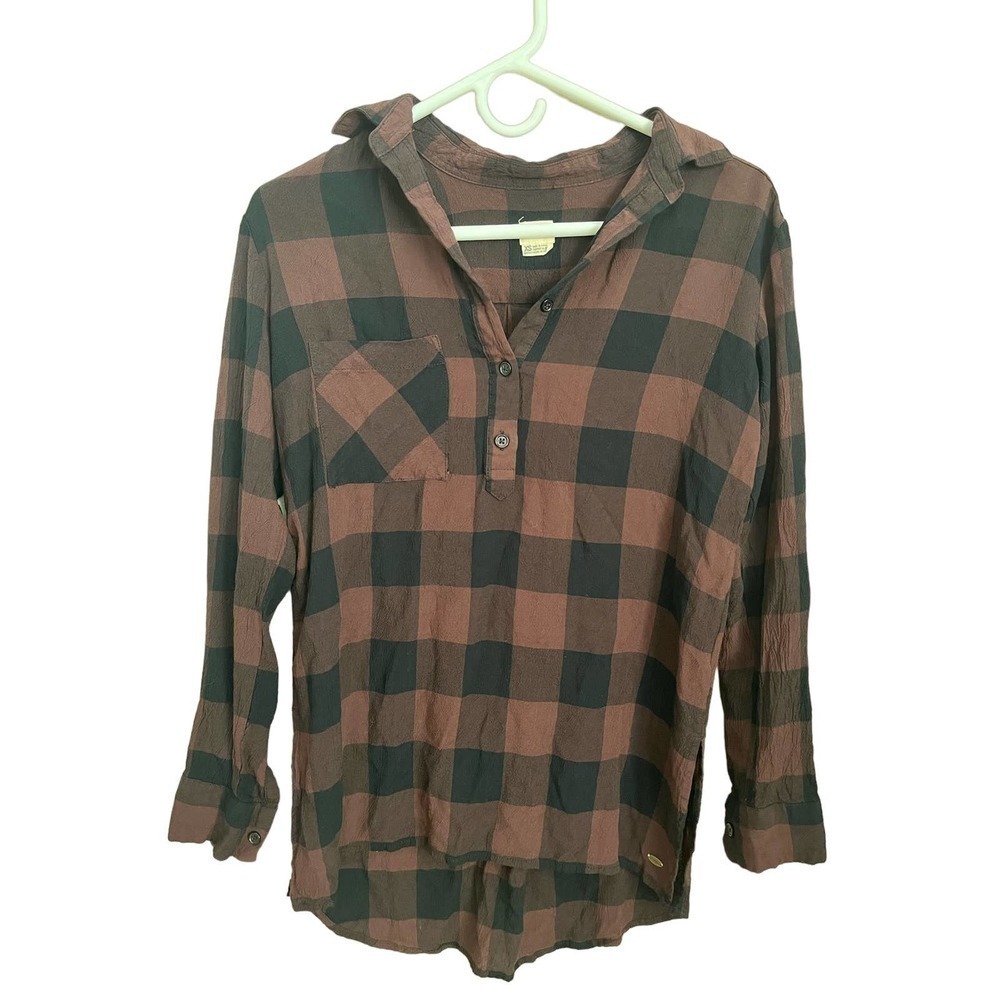 O’Neill Women’s Black and Brown Buffalo Check Long Sleeve Shirt Size XS‍‍‍